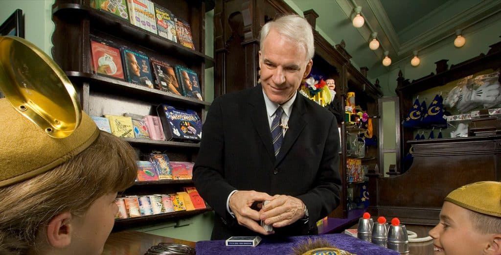 Disney Legend Steve Martin returns to his roots at the Main Street Magic Shop in Disneyland. © Disney