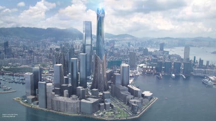 Stark Tower in Iron Man Experience Coming to Hong Kong Disneyland Ð Stark Tower joins the Hong Kong skyline in the Iron Man Experience attraction coming to Hong Kong Disneyland in late 2016. This first-of-its kind, E-ticket attraction will include a storyline that takes place in the streets and skies of Hong Kong as guests take flight with Iron Man on an epic adventure that pits Iron Man, along with guests, against the forces of evil. (Disney Parks)