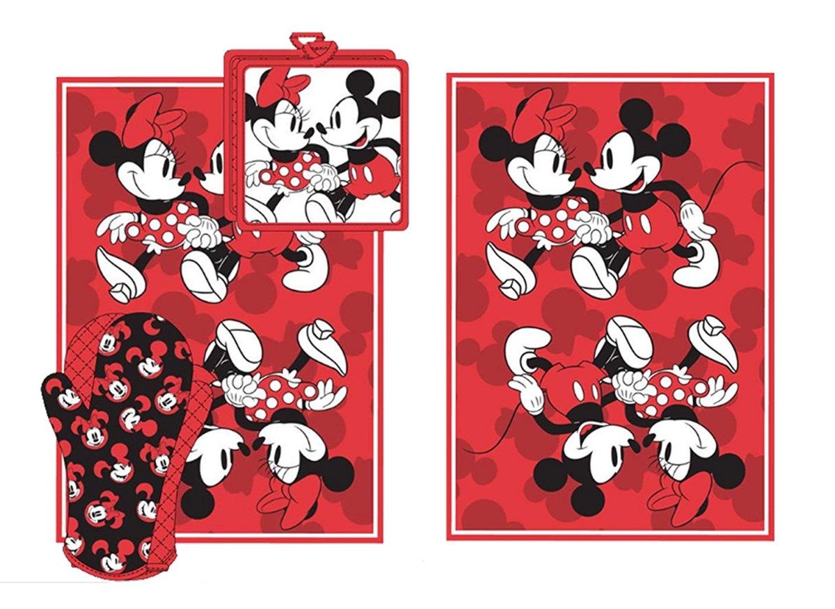  Disney Mickey Minnie Stroll Red Kitchen Towel Set [3-Piece Set]  : Home & Kitchen