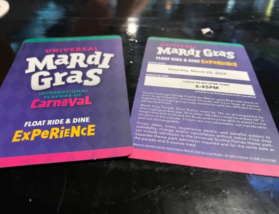 universal mardi gras float and dine