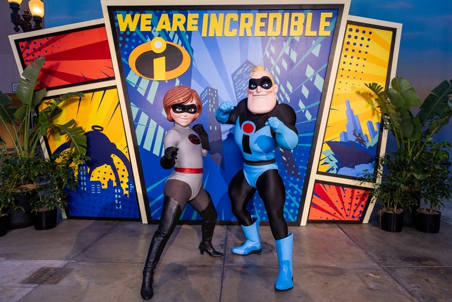 Mr. Incredible or Elastigirl (“The Incredibles”) in their retro super suits