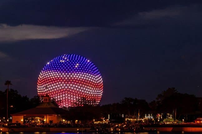 Spaceship Earth at EPCOT Glitters in Red, White and Blue for July 4