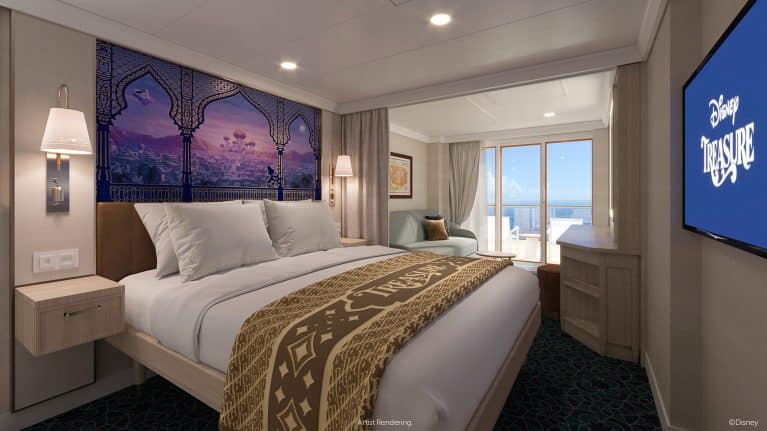 Rendering of a stateroom onboard the Disney Treasure