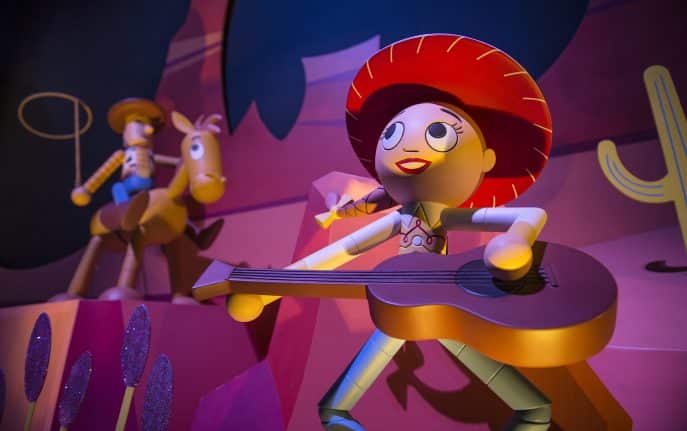 Jessie and Bullseye as dolls in "it's a small world"