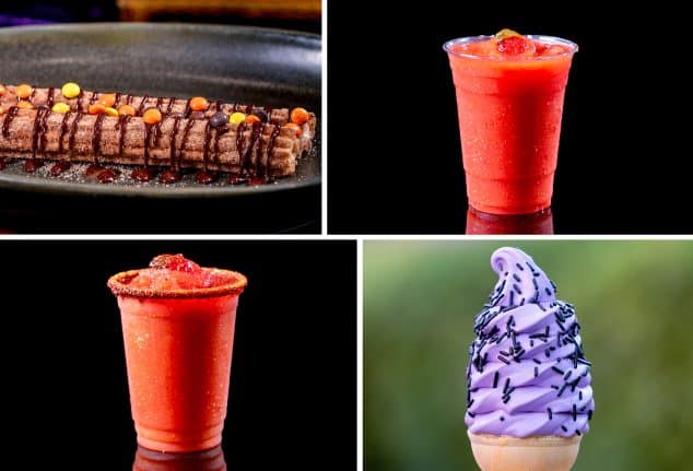 Peanut Butter-Chocolate Churro; Fire Truck Slush; Strawberry Slush Margarita; Mater's Haul-O-Ween Cone