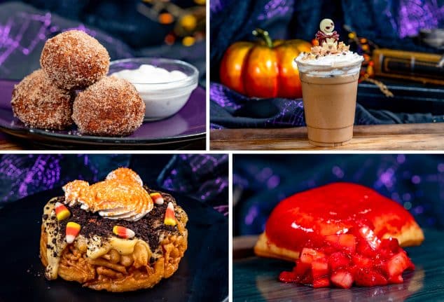 Pumpkin Spice Fritters; Pumpkin King Cold Brew; Graveyard Banana Funnel Cake; Strawberry Pie-filled Beignet