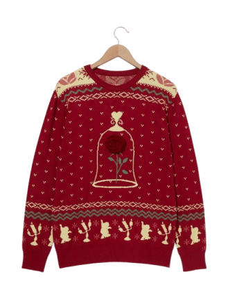  Disney Beauty and the Beast Enchanted Rose Patterned Holiday Sweater