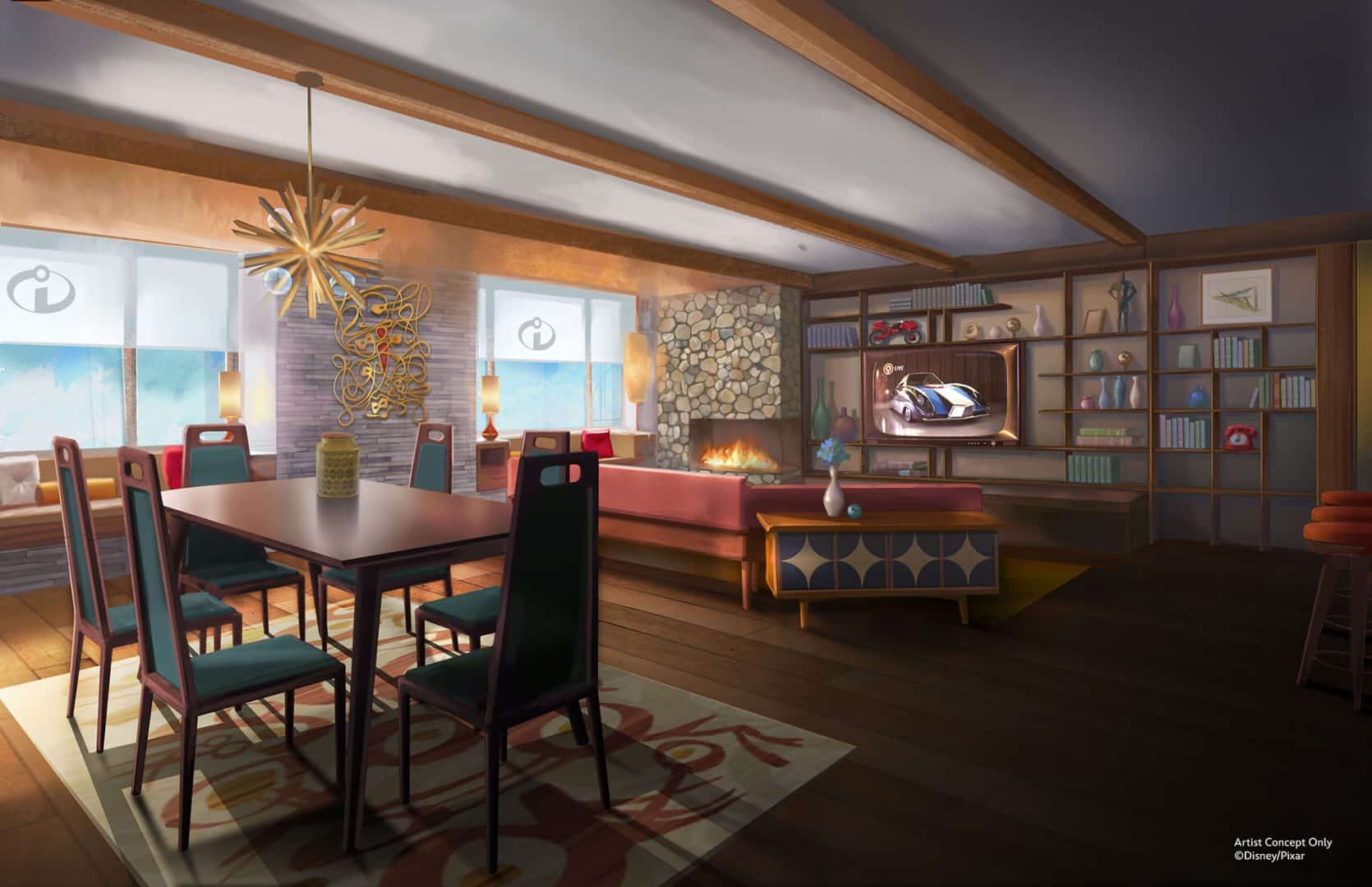 Rendering, "The Incredibles" signature suite, Pixar Place Hotel