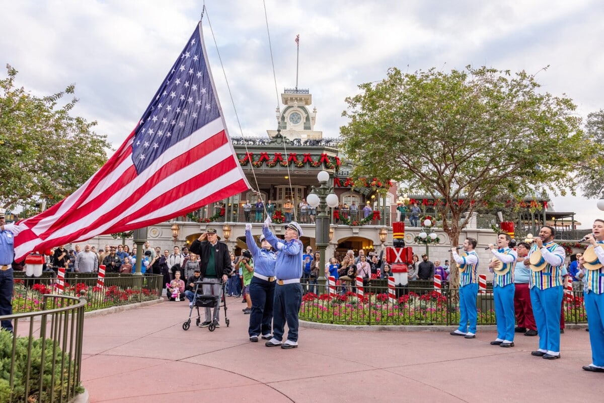 World War II veteran participates in Flag Retreat ceremony, Walt Disney World