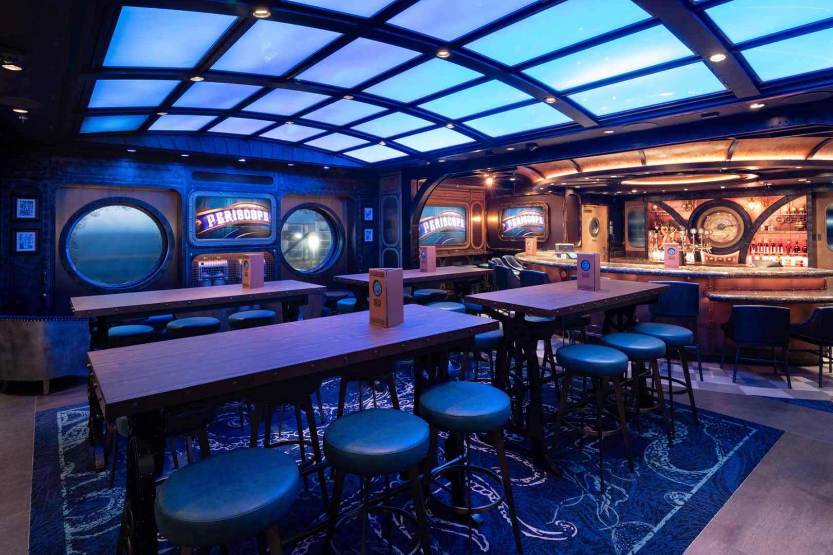 Periscope Pub, a "20,000 Leagues Under the Sea"-inspired lounge onboard the Disney Treasure