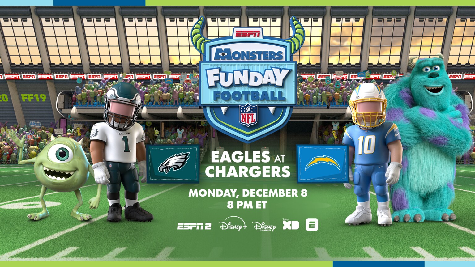 Monsters Funday Football 2025 Eagles vs Chargers Game Set in Pixars Monsters Inc Universe | The Main Street Mouse Monsters Funday Football 2025 Eagles Vs Chargers Game Set in Pixars Monsters Inc Universe