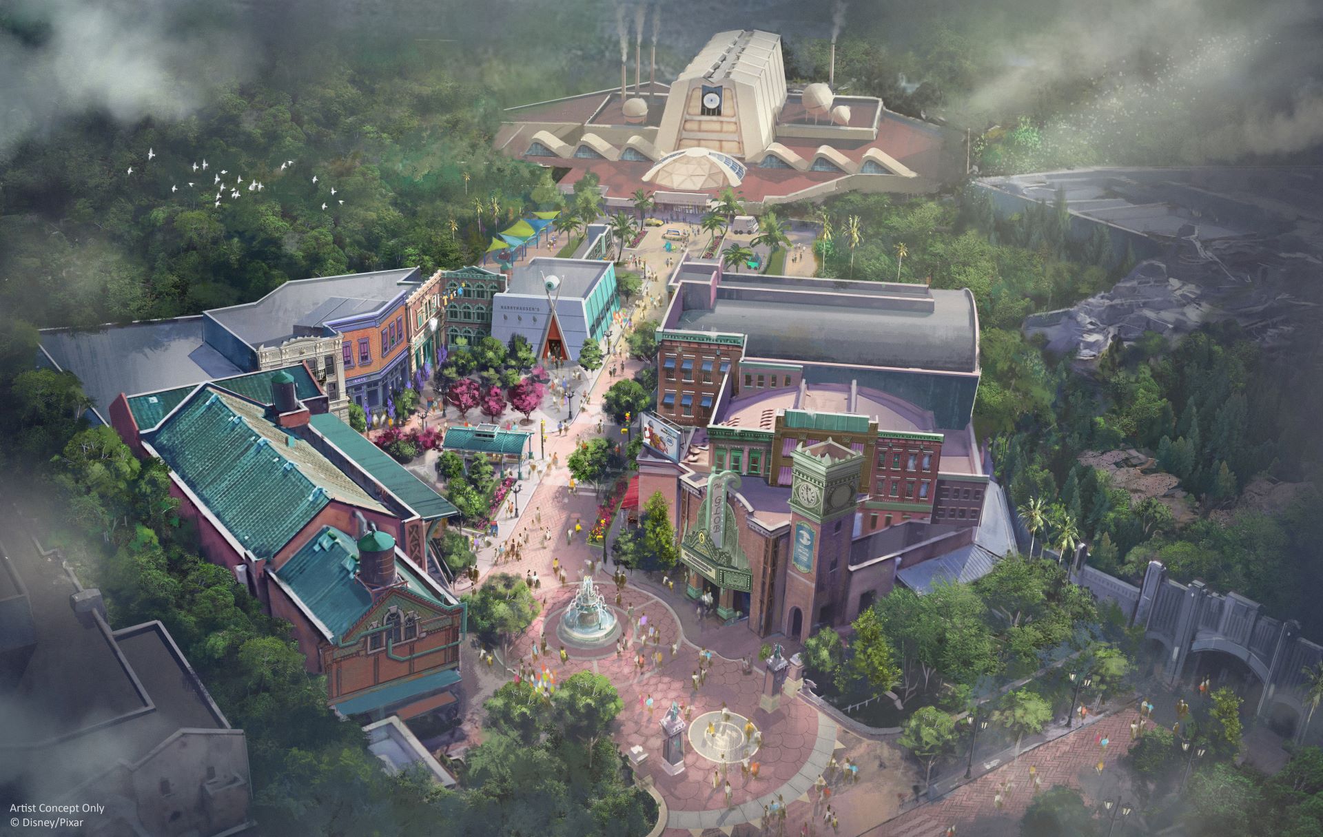 MonstropolisBirdsEyeViewRendering | The Main Street Mouse Monstropolis birds eye view rendering