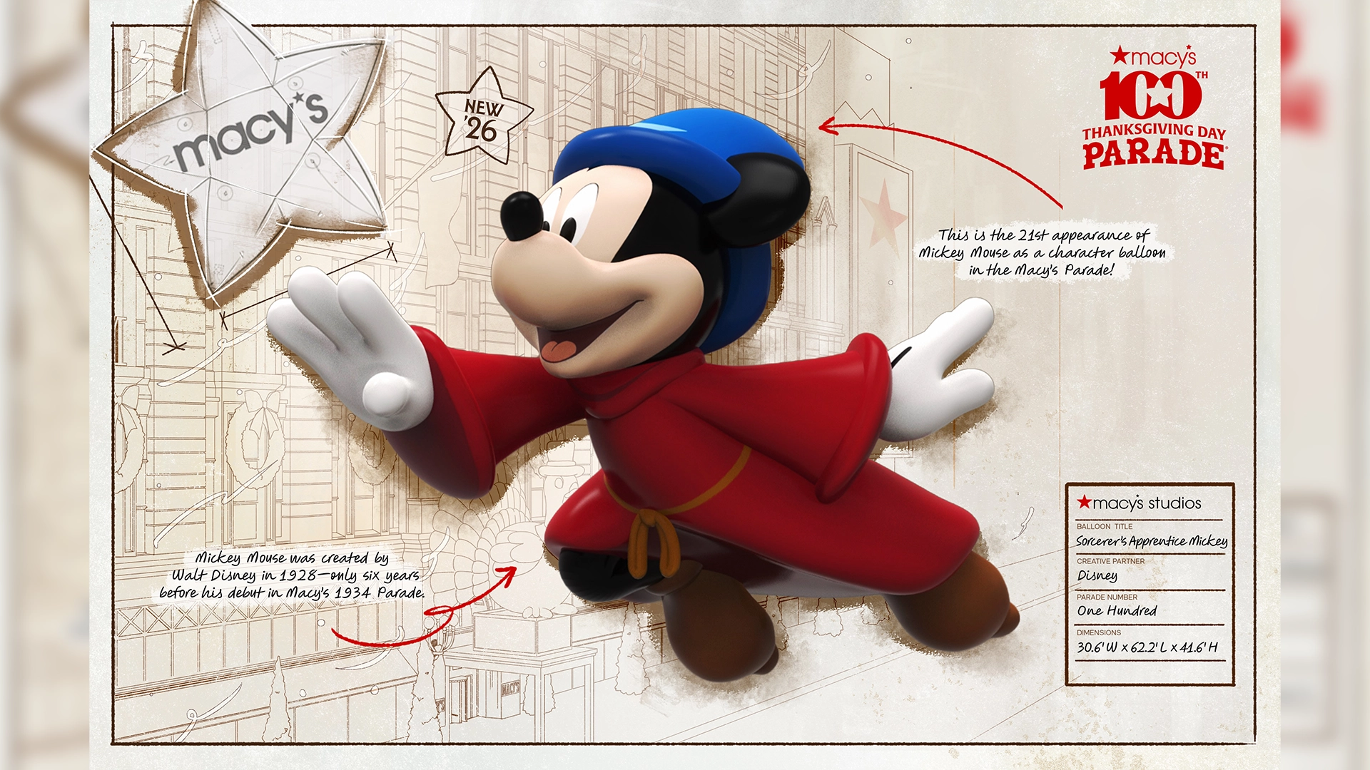 Sorcerers Apprentice Mickey Balloon Revealed at D23 Ahead of Macys 100th Thanksgiving Day Parade