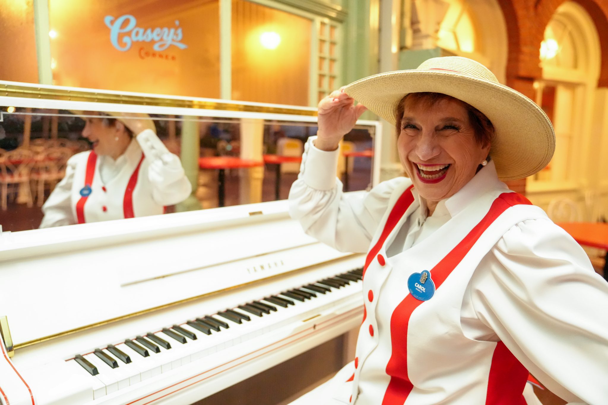 Meet Carol the New Pianist at Caseys Corner Bringing Joy to Main Street USA | The Main Street Mouse Carol the Pianist Performing Ragtime at Caseys Corner on Main Street Usa at Magic Kingdom Walt Disney World