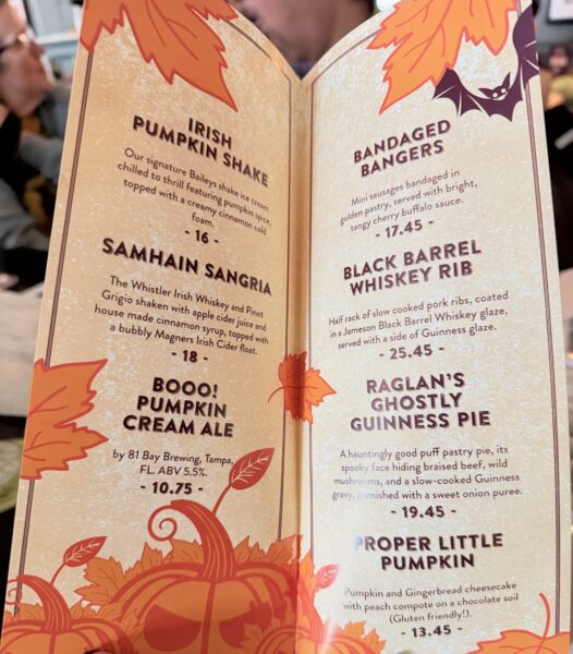 Raglan Road Fall Menu