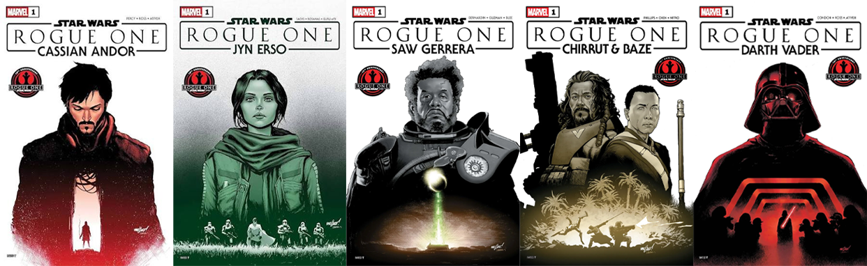 10 years anniversary Rogue One Comics Collage | The Main Street Mouse All Five Star Wars Rogue One 10th Anniversary One Shot Comic Covers from Marvel Comics