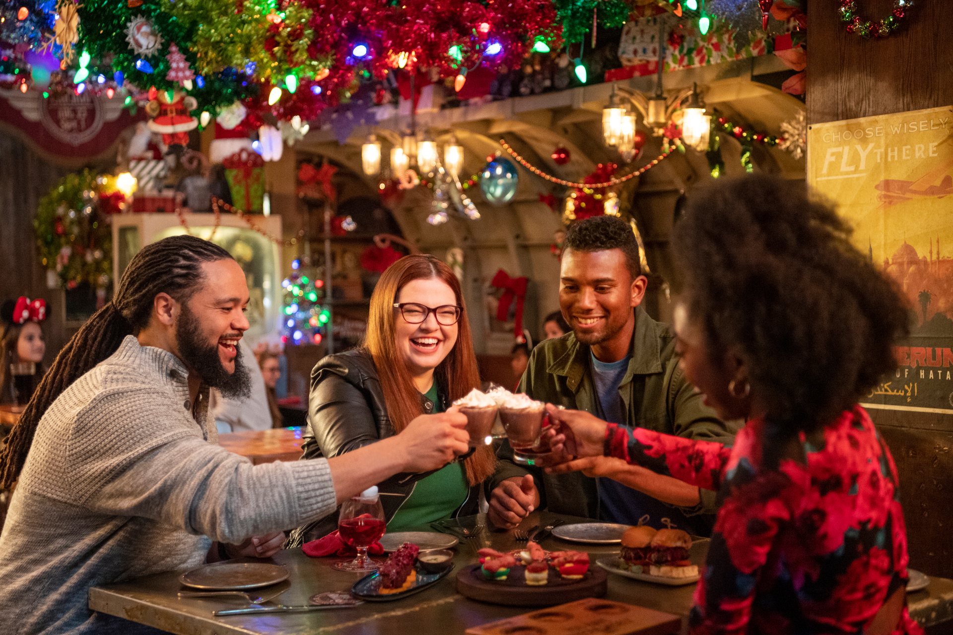 2025WaltDisneyWorldHolidaysDisneySpringJockLindseysHangarBar | The Main Street Mouse Holiday Decor at Jock Lindsey's Hangar Bar at Disney Springs