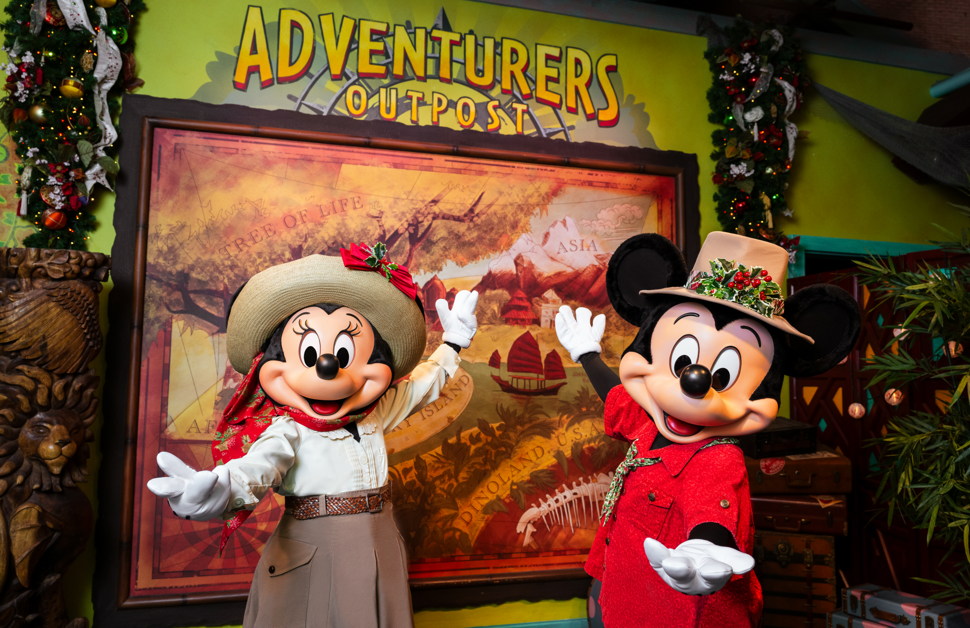 Mickey and Minnie in Holiday Explorer Outfits at Disney's Animal Kingdom