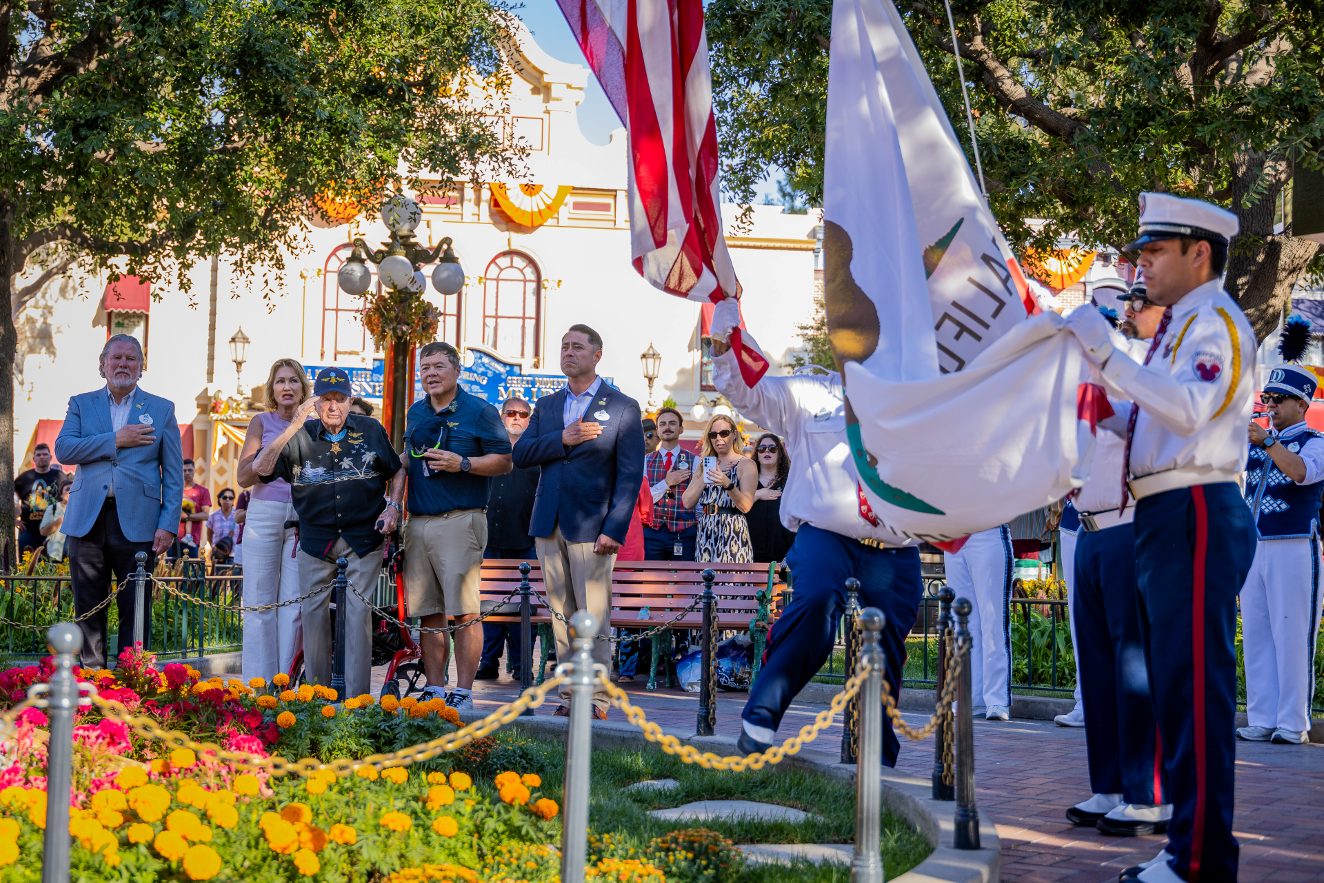 FlagRetreatforMedalofHonorRecipientatDisneyland | The Main Street Mouse Flag retreat for medal of honor recipient at disneyland
