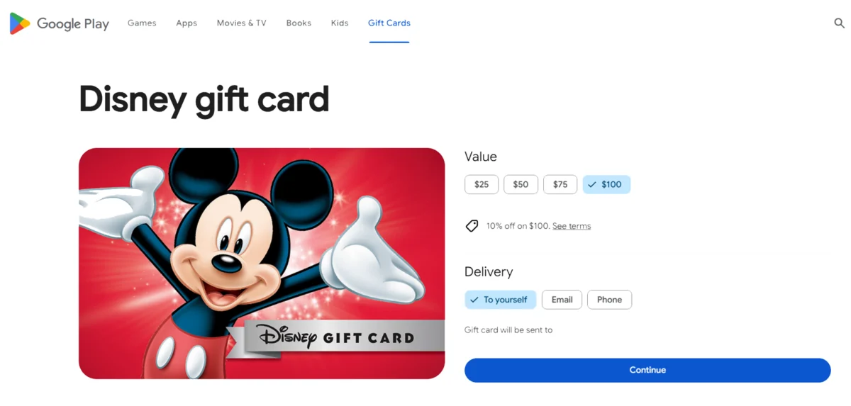 Google Play Store Screenshot of Disney Gift Card Deal | The Main Street Mouse Google Play Store Screenshot of Disney Gift Card Deal