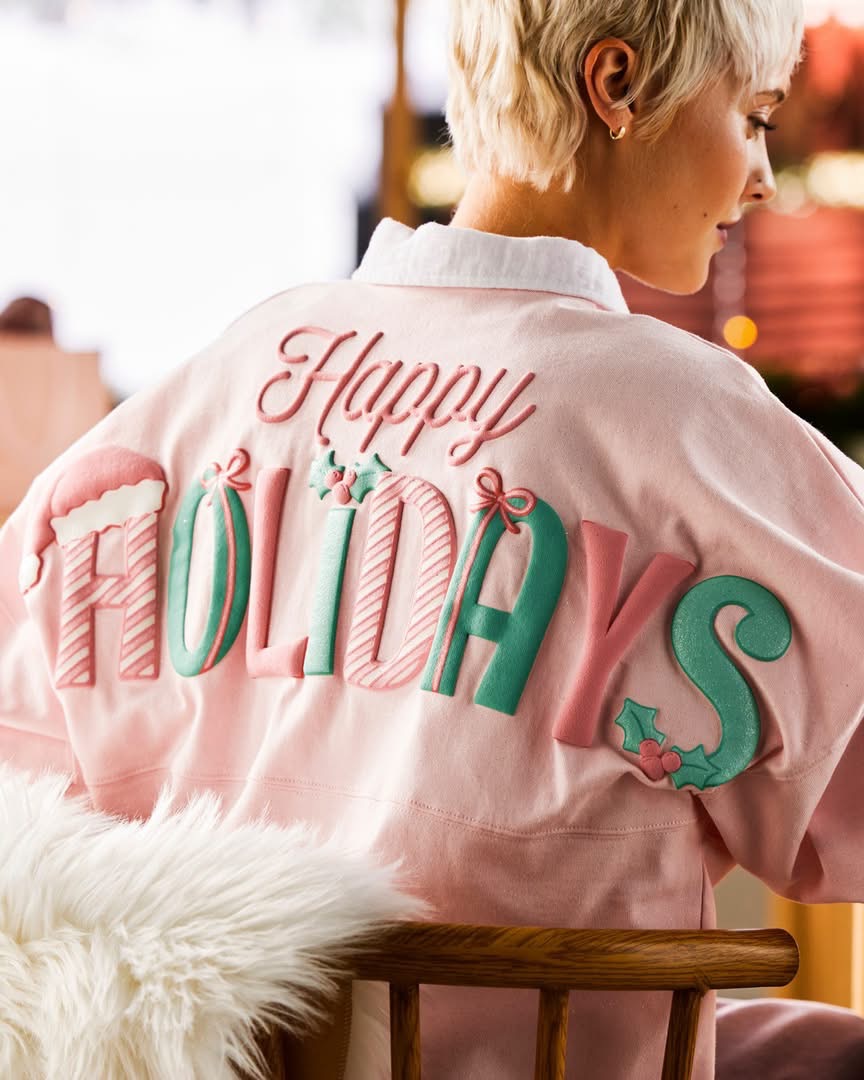 Pink Disney holiday spirit Jersey | The Main Street Mouse Pink Mickey Mouse Icon Wreath Happy Holidays Spirit Jersey from Disneys Holiday Pastel Collection