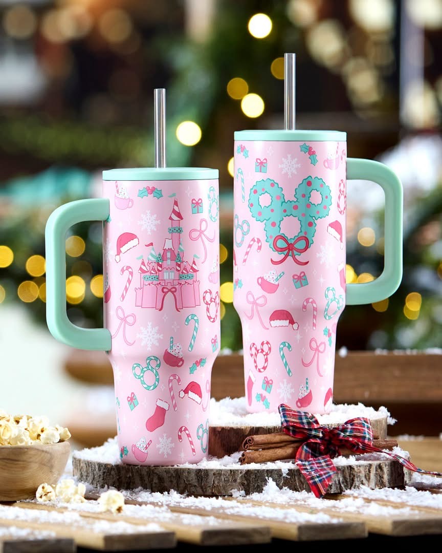 Pink Christmas tumbler | The Main Street Mouse Pink Disney Christmas Tumbler from the 2026 Holiday Pastel Collection