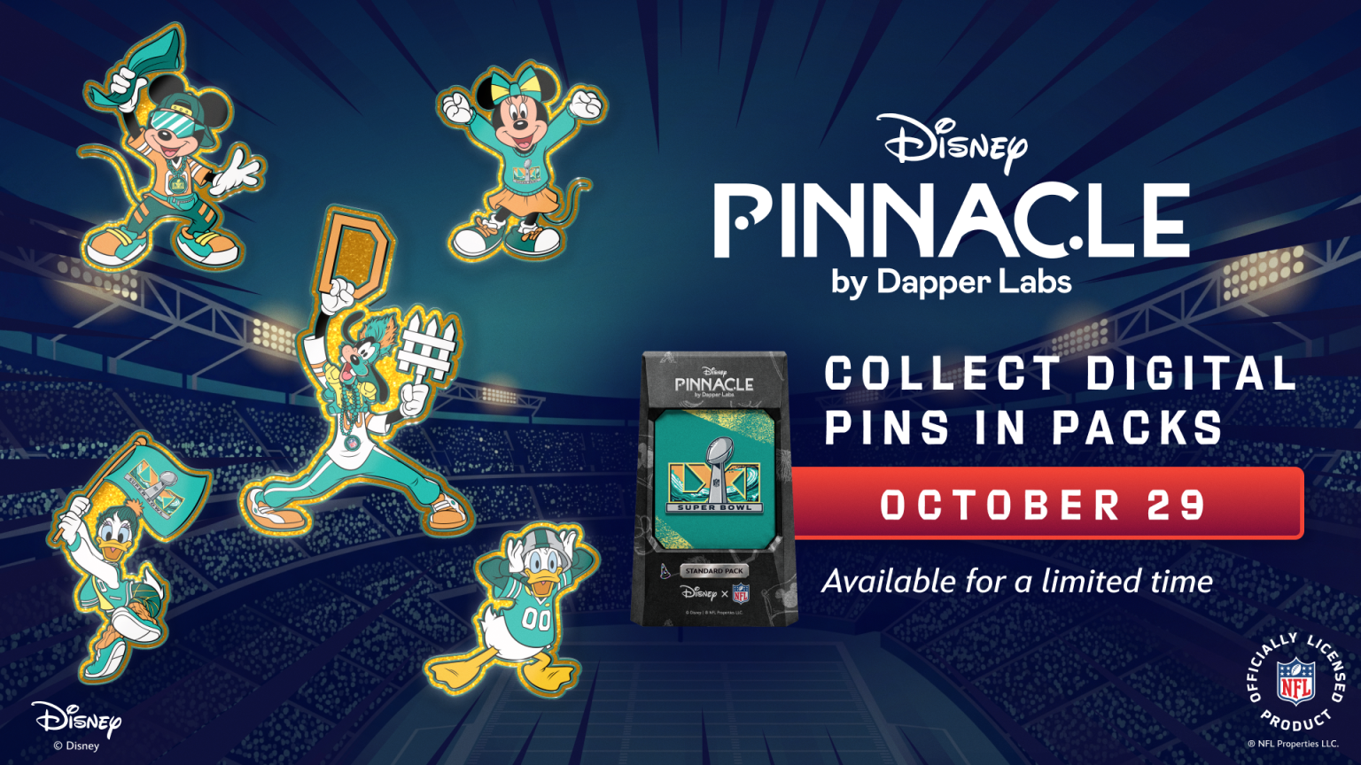 Disney Pinnacle Mickey and Friends Super Bowl LXI digital pins | The Main Street Mouse Disney Pinnacle Mickey and Friends Super Bowl Lxi Digital Pins