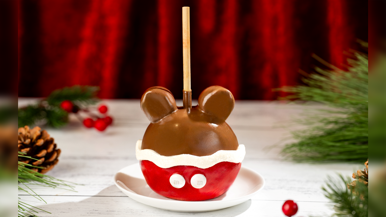 Santa Mickey Caramel Apple with Mms Milk Chocolate Candies