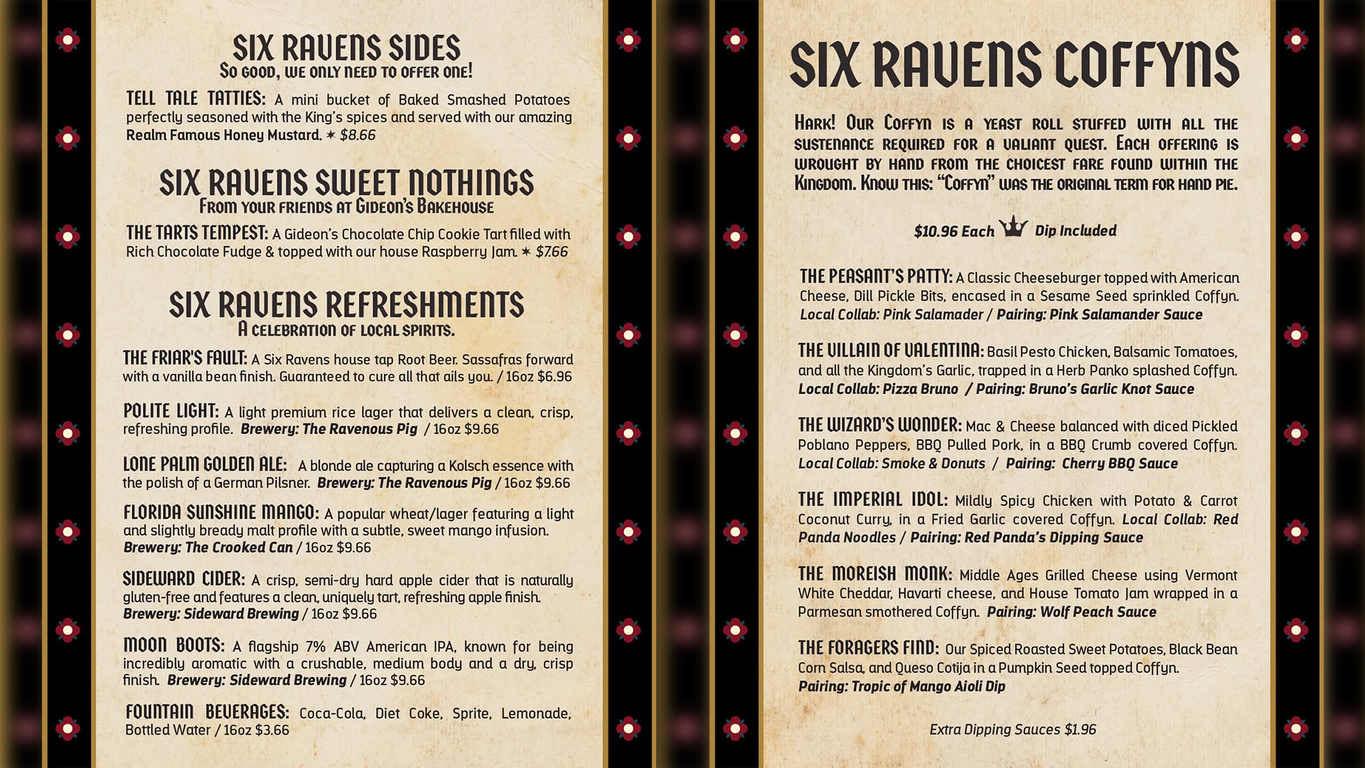 Six Ravens Menu | The Main Street Mouse Six Ravens Menu