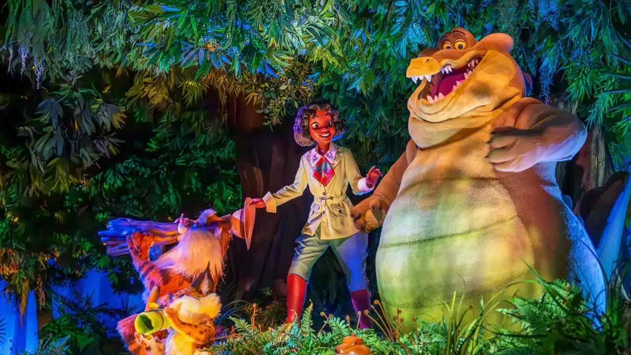 Tiana and Louis Animatronic | The Main Street Mouse Tiana Audio Animatronic Figure Inside Tianas Bayou Adventure at Magic Kingdom